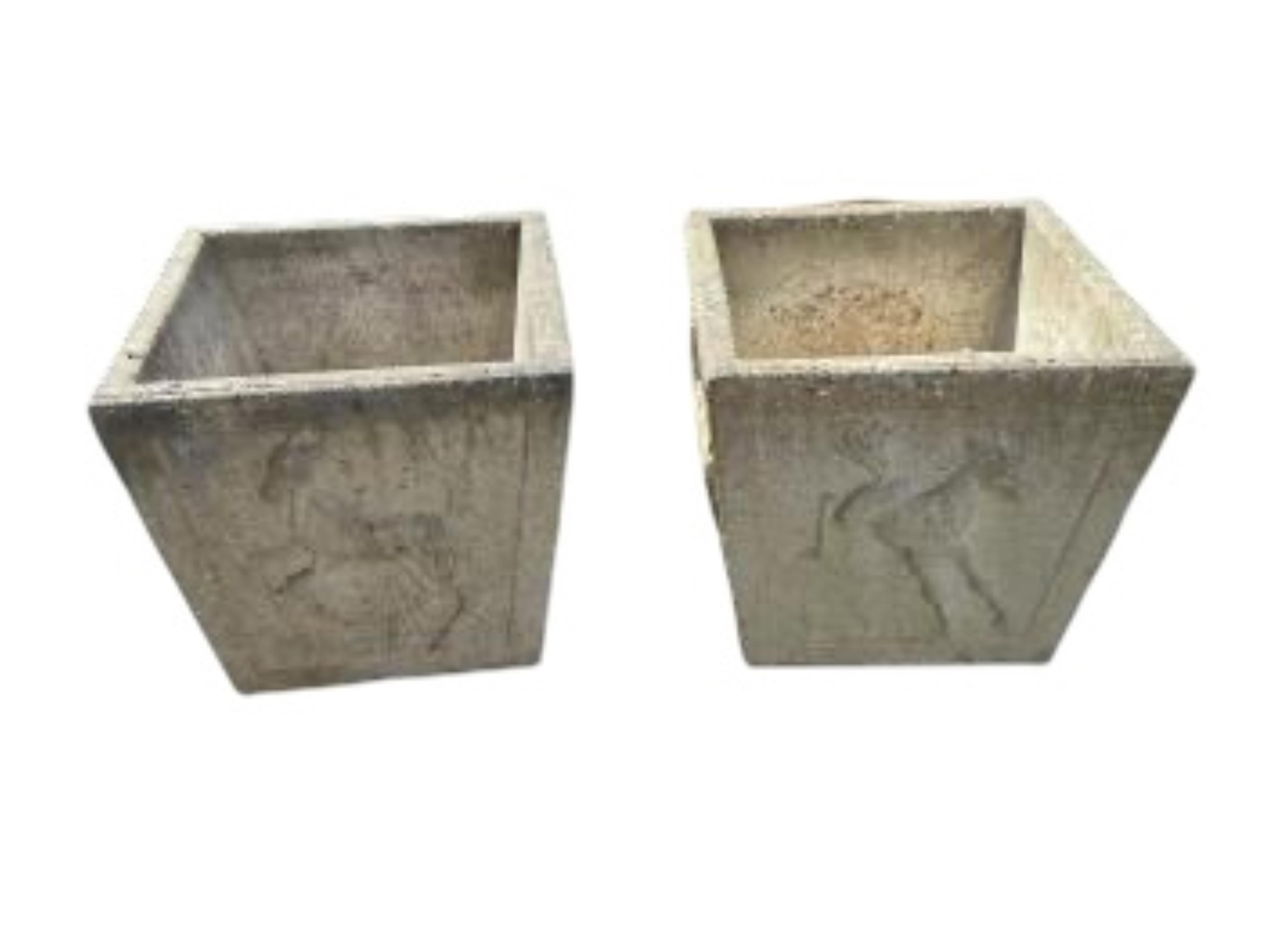 A pair of square reconstituted stone garden planters, width 44cm, height 44cm